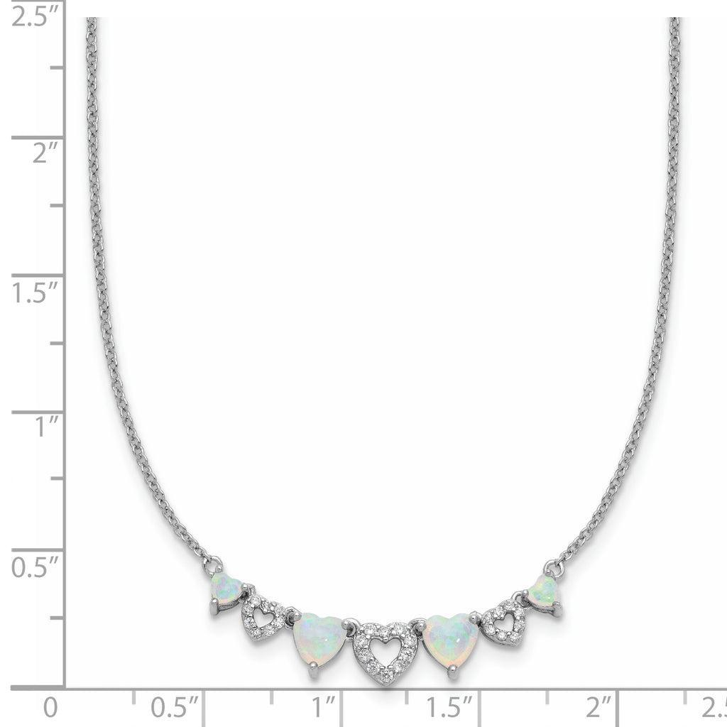 Cubic Zirconia & Lab-Created Opal Hearts Necklace in Sterling Silver, 18 Inch - Sophia Jewelers