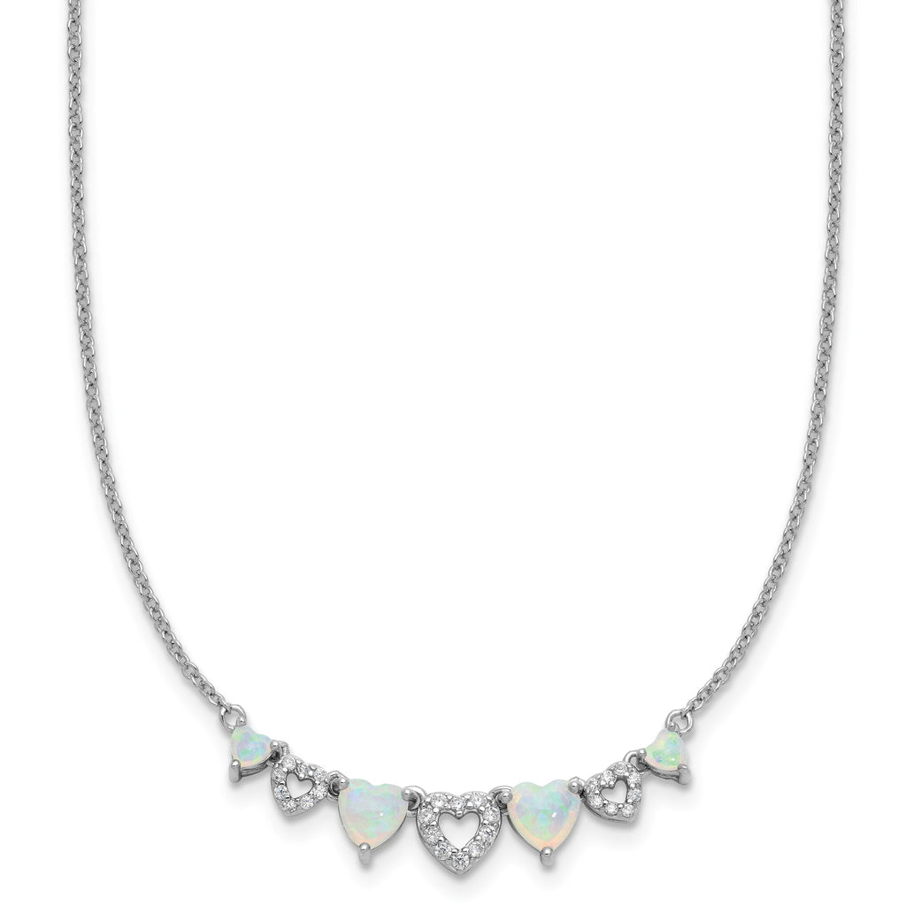 Cubic Zirconia & Lab-Created Opal Hearts Necklace in Sterling Silver, 18 Inch - Sophia Jewelers
