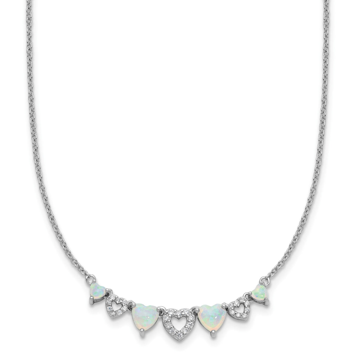 Cubic Zirconia & Lab-Created Opal Hearts Necklace in Sterling Silver, 18 Inch - Sophia Jewelers