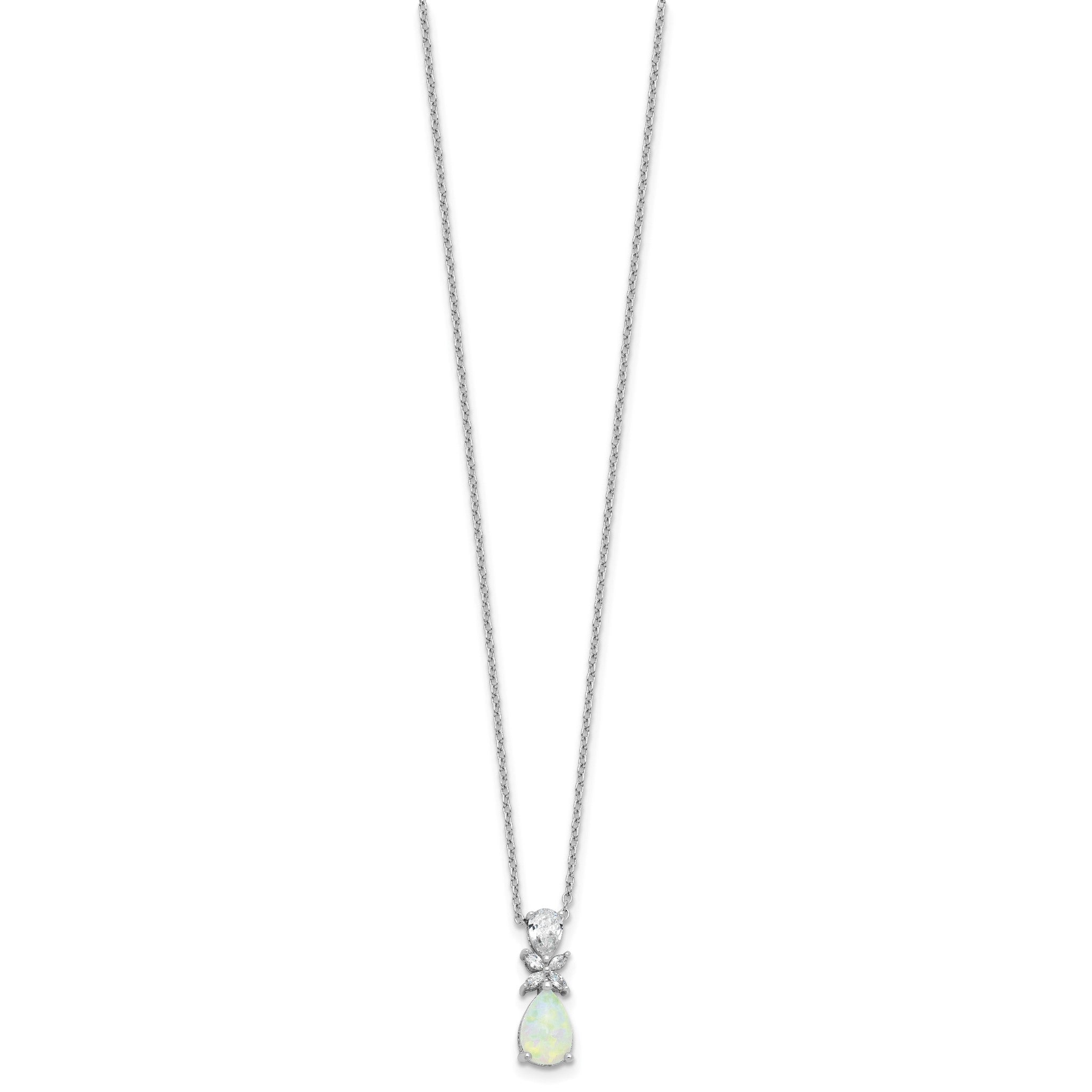 Cubic Zirconia & Lab-Created Opal Teardrop Necklace in Sterling Silver, 18 Inch Secondary image