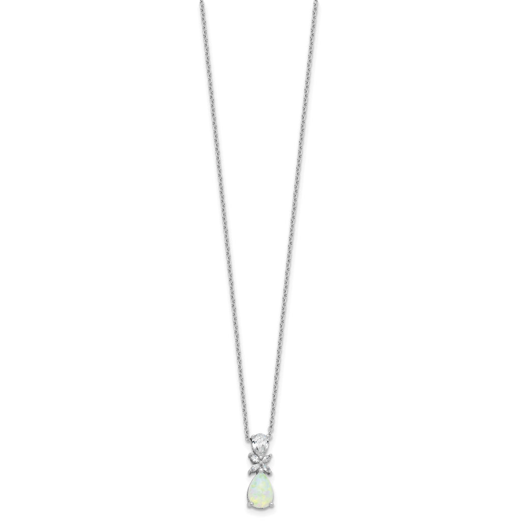 Cubic Zirconia & Lab-Created Opal Teardrop Necklace in Sterling Silver, 18 Inch - Sophia Jewelers