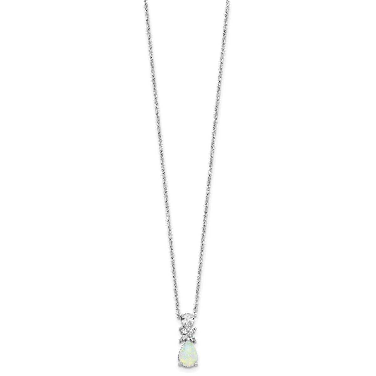 Cubic Zirconia & Lab-Created Opal Teardrop Necklace in Sterling Silver, 18 Inch - Sophia Jewelers