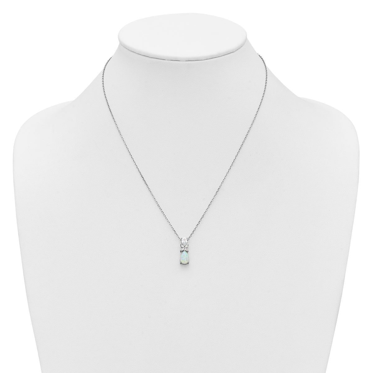 Cubic Zirconia & Lab-Created Opal Teardrop Necklace in Sterling Silver, 18 Inch - Sophia Jewelers