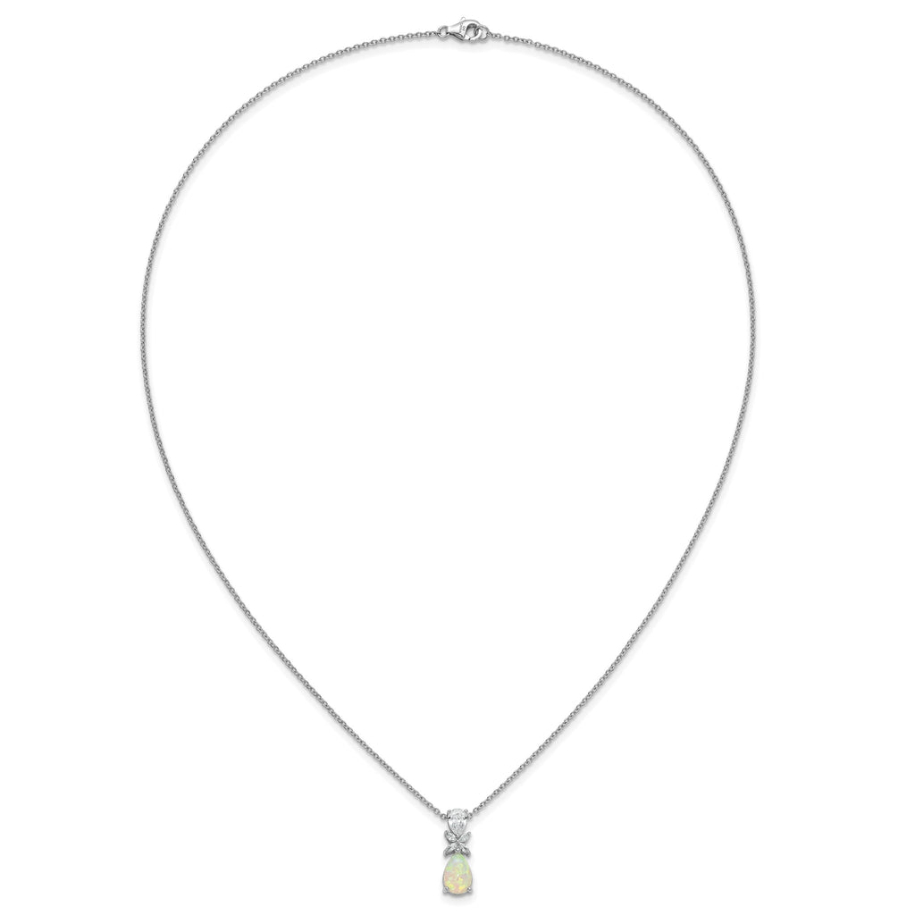 Cubic Zirconia & Lab-Created Opal Teardrop Necklace in Sterling Silver, 18 Inch - Sophia Jewelers