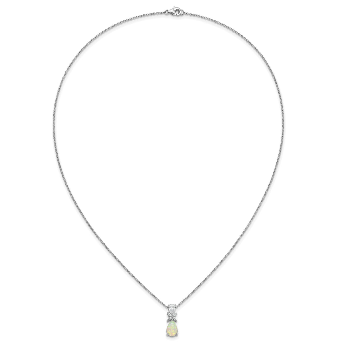 Cubic Zirconia & Lab-Created Opal Teardrop Necklace in Sterling Silver, 18 Inch - Sophia Jewelers