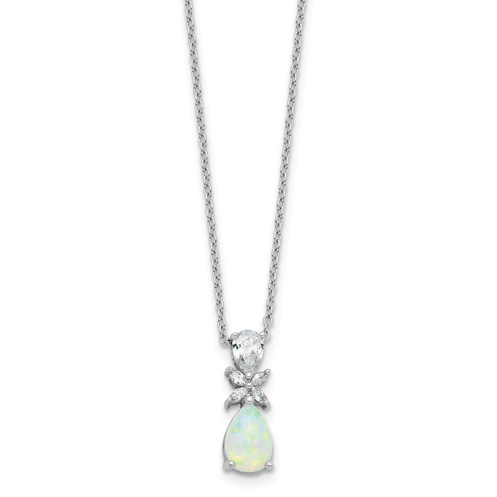 Cubic Zirconia & Lab-Created Opal Teardrop Necklace in Sterling Silver, 18 Inch - Sophia Jewelers