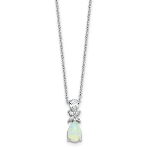 Cubic Zirconia & Lab-Created Opal Teardrop Necklace in Sterling Silver, 18 Inch - Sophia Jewelers