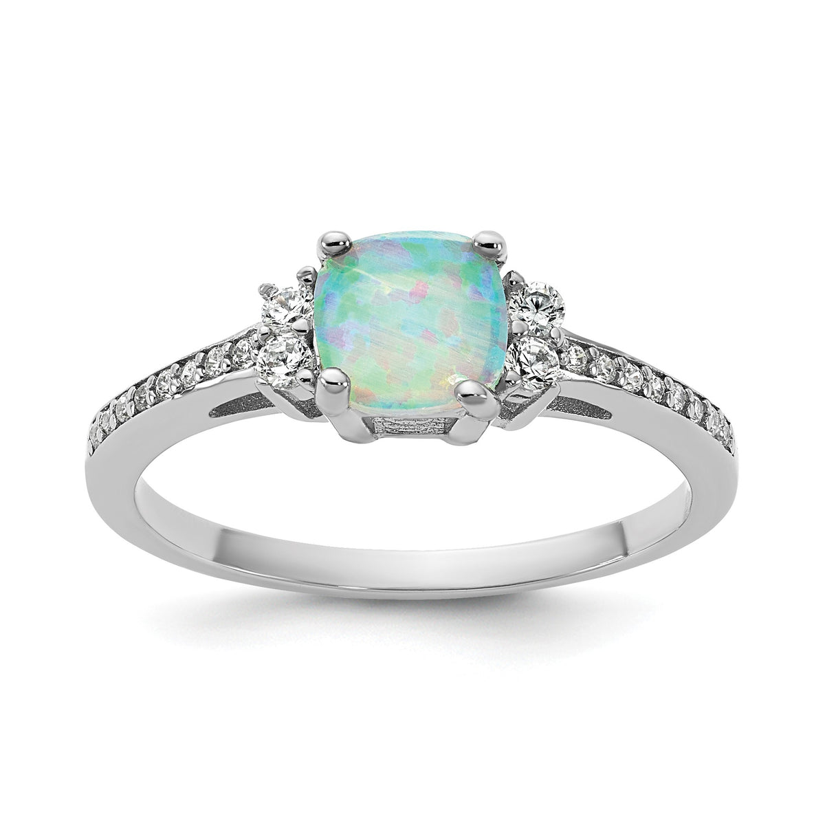 Cubic Zirconia & Lab-Created Opal Ring in Sterling Silver, Size 6 - Sophia Jewelers Main image