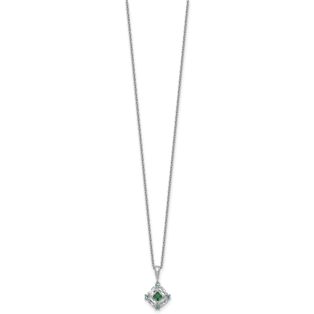 Green & Clear Cubic Zirconia Necklace in Sterling Silver, 18 Inch - Sophia Jewelers