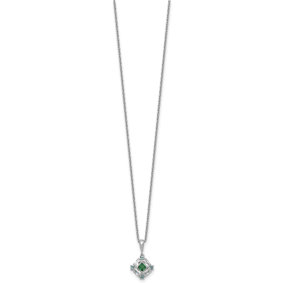 Green & Clear Cubic Zirconia Necklace in Sterling Silver, 18 Inch - Sophia Jewelers