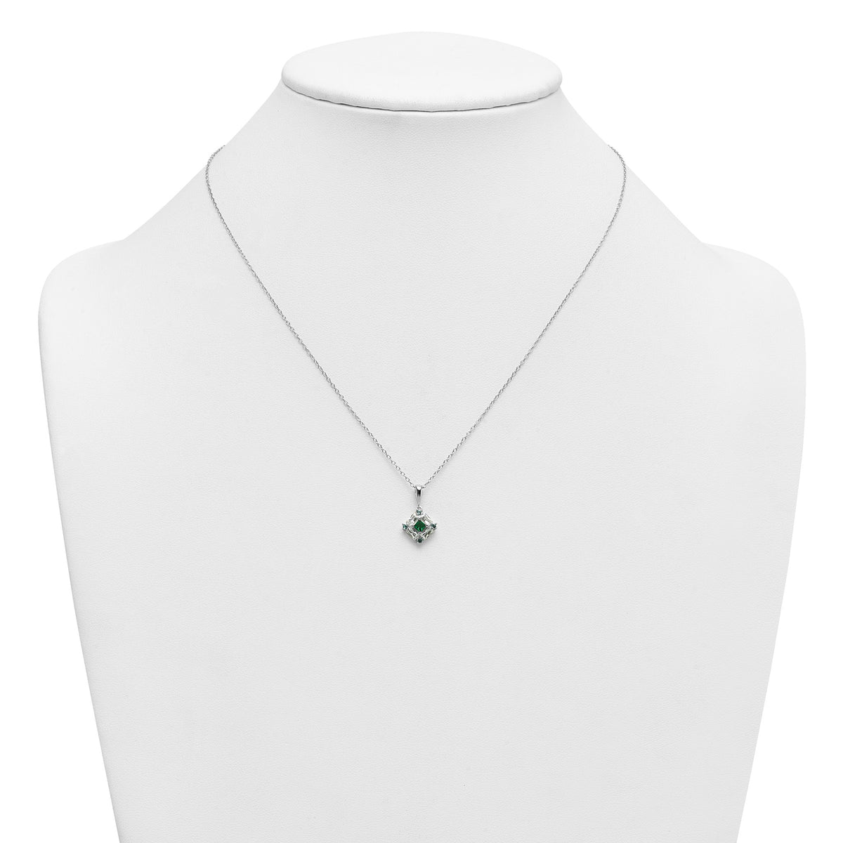 Green & Clear Cubic Zirconia Necklace in Sterling Silver, 18 Inch - Sophia Jewelers