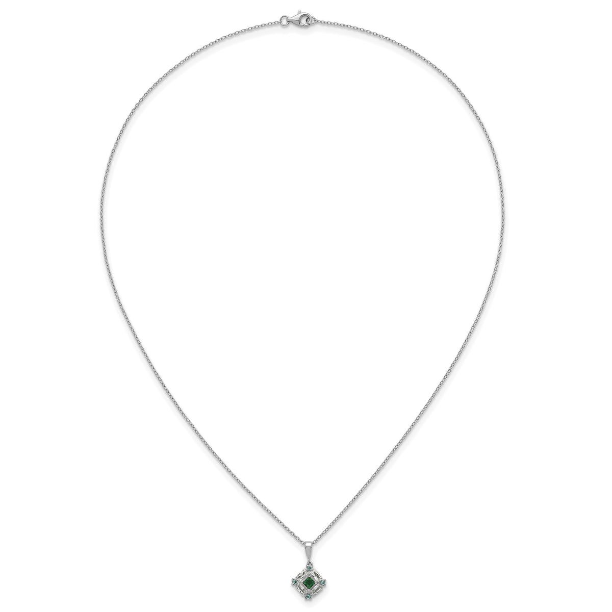 Green & Clear Cubic Zirconia Necklace in Sterling Silver, 18 Inch - Sophia Jewelers