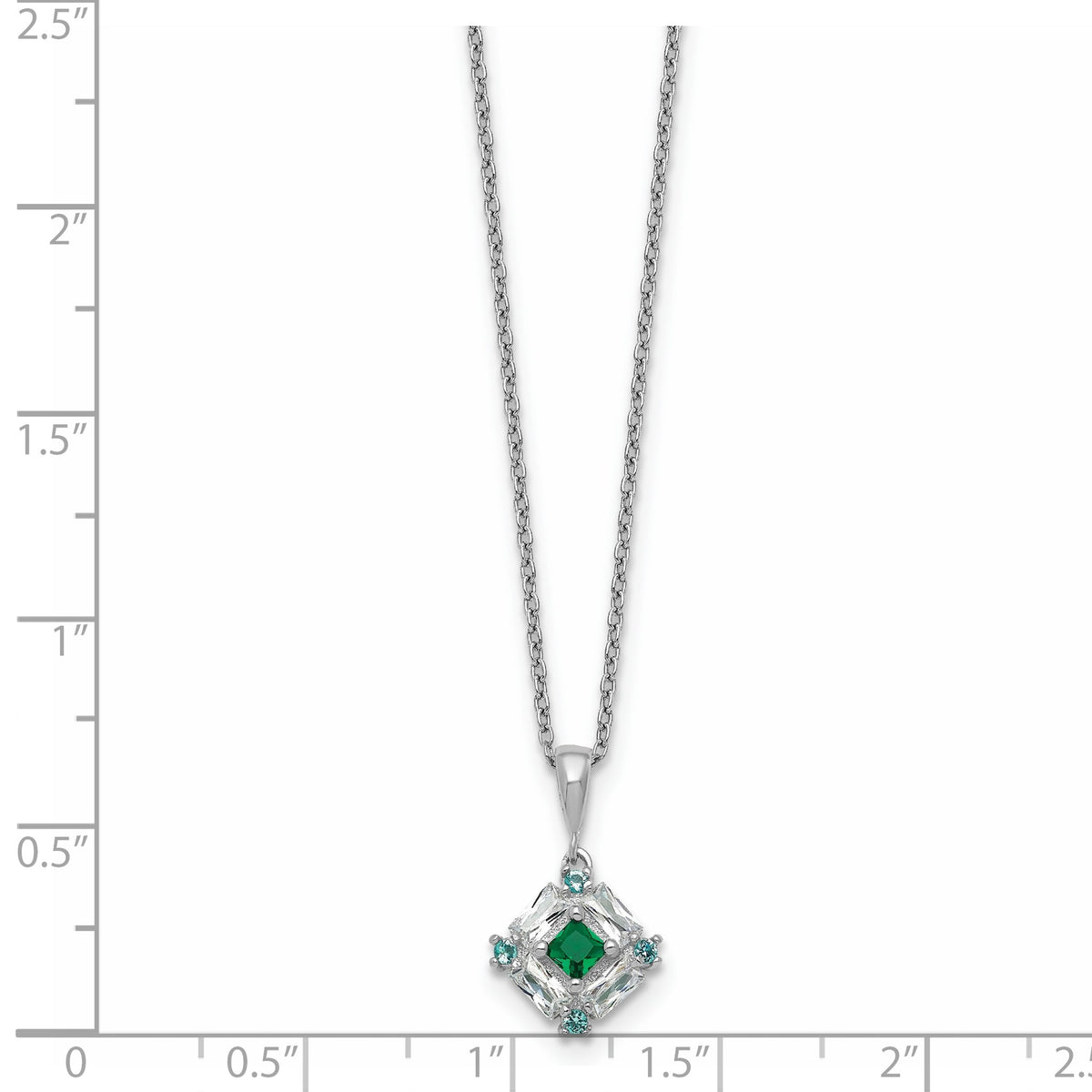 Green & Clear Cubic Zirconia Necklace in Sterling Silver, 18 Inch - Sophia Jewelers