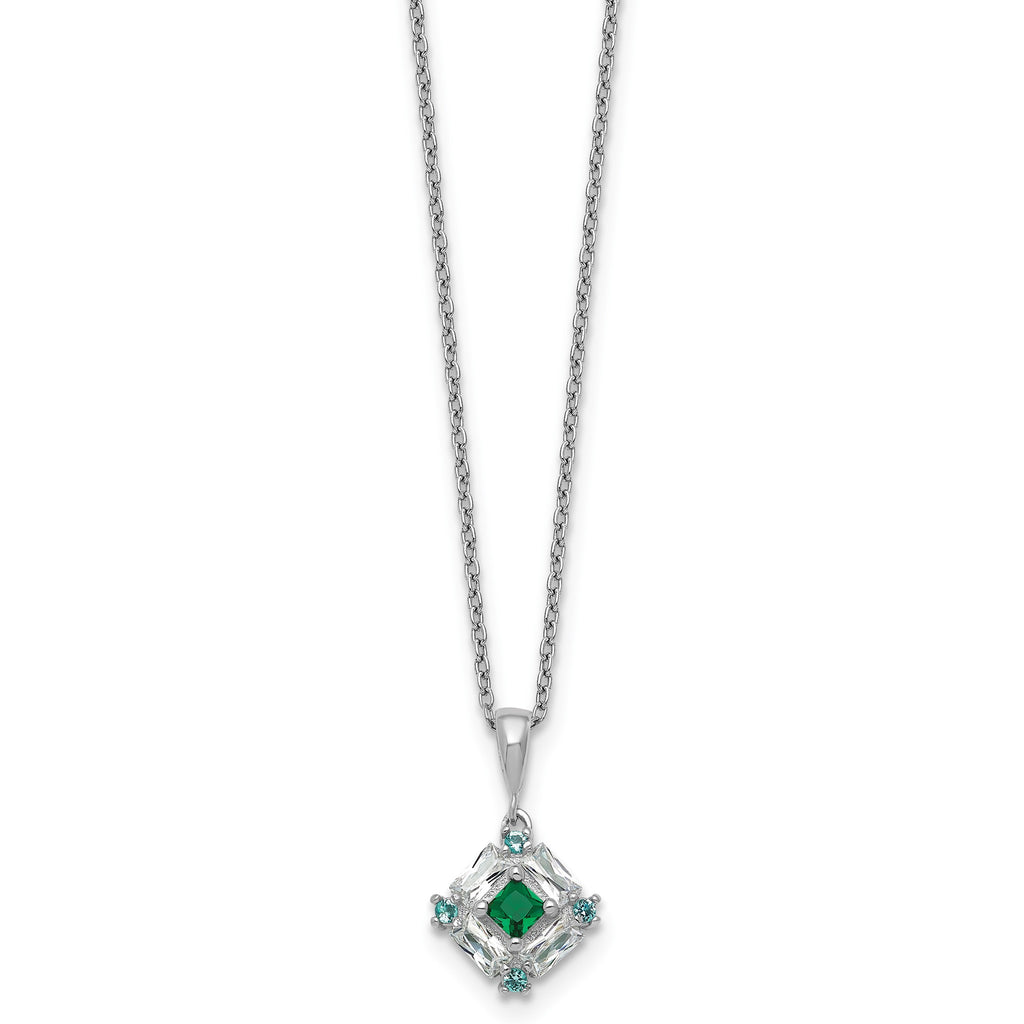 Green & Clear Cubic Zirconia Necklace in Sterling Silver, 18 Inch - Sophia Jewelers