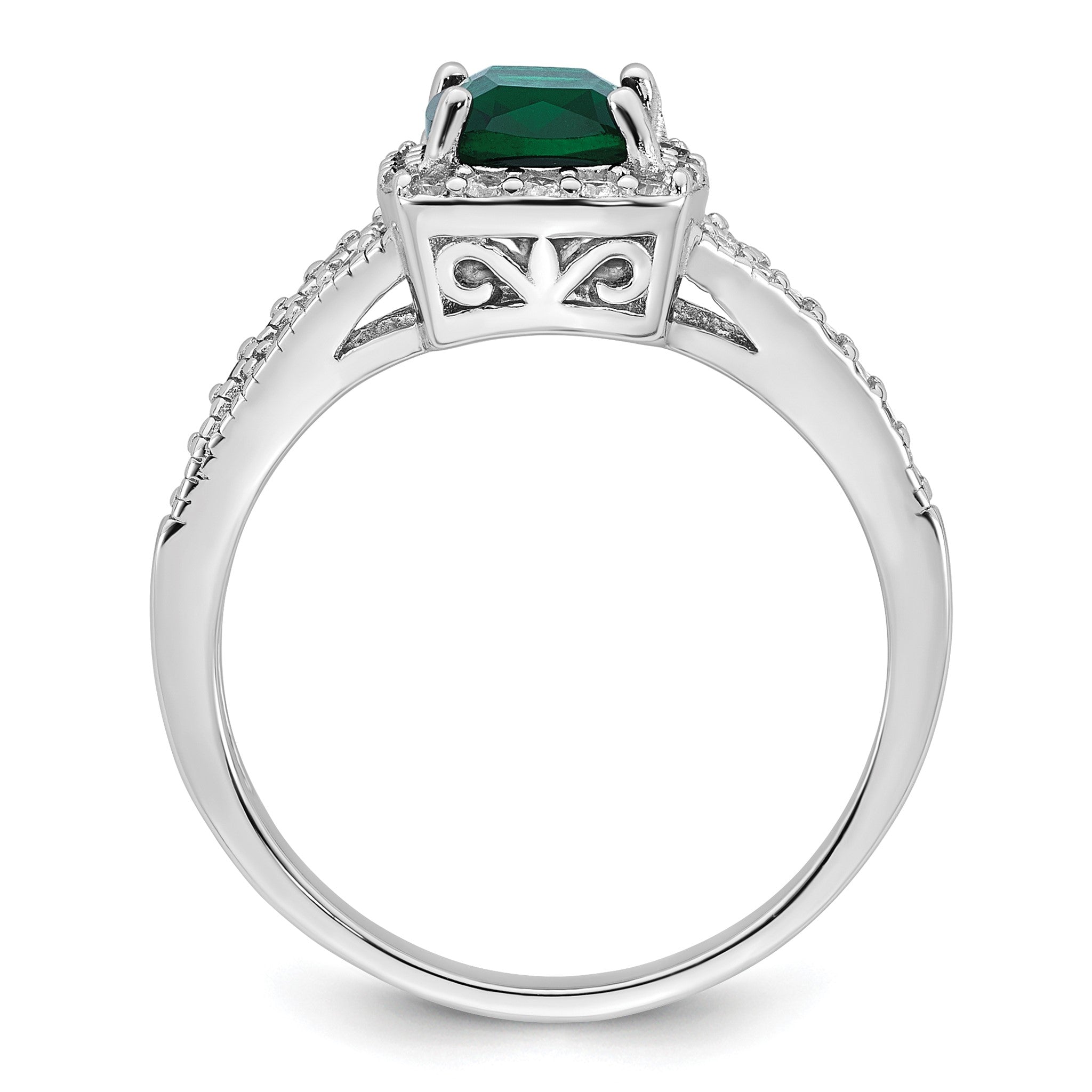 Cubic Zirconia & Green Glass Rectangle Ring in Sterling Silver, Size 6 Secondary image