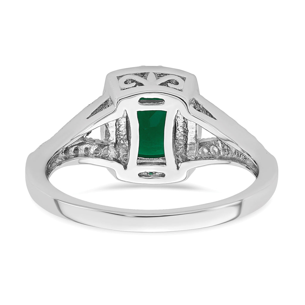 Cubic Zirconia & Green Glass Rectangle Ring in Sterling Silver, Size 6 - Sophia Jewelers