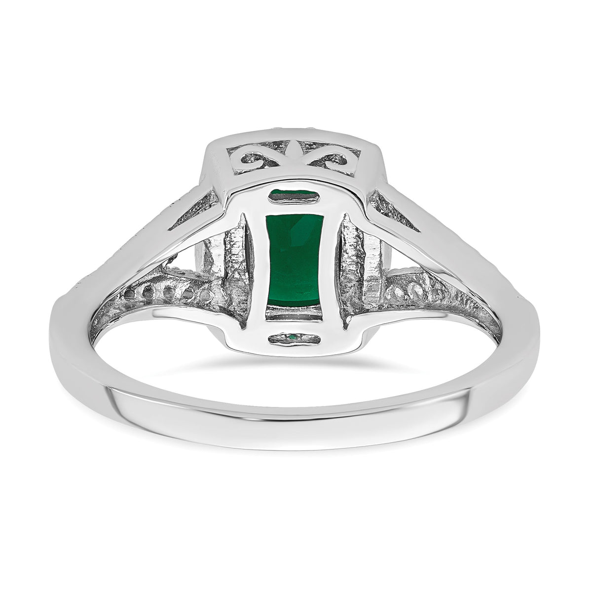 Cubic Zirconia & Green Glass Rectangle Ring in Sterling Silver, Size 6 - Sophia Jewelers