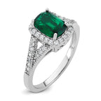 Cubic Zirconia & Green Glass Rectangle Ring in Sterling Silver, Size 6 - Sophia Jewelers