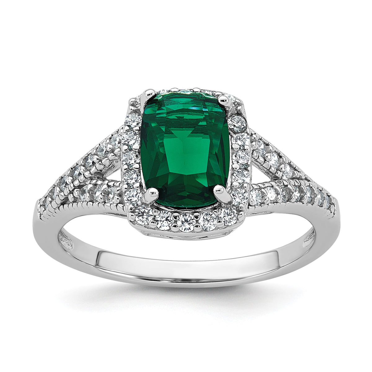 Cubic Zirconia & Green Glass Rectangle Ring in Sterling Silver, Size 6 - Sophia Jewelers Main image