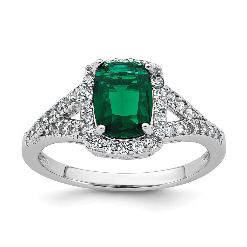 Cubic Zirconia & Green Glass Rectangle Ring in Sterling Silver, Size 6 - Sophia Jewelers