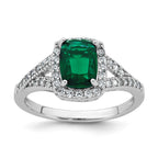 Cubic Zirconia & Green Glass Rectangle Ring in Sterling Silver, Size 6 - Sophia Jewelers