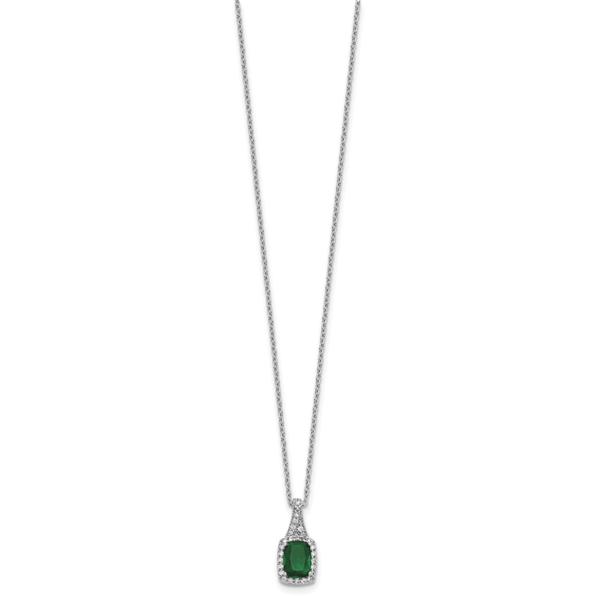 Cubic Zirconia & Green Glass Rectangle Necklace in Sterling Silver, 18 Inch Secondary image