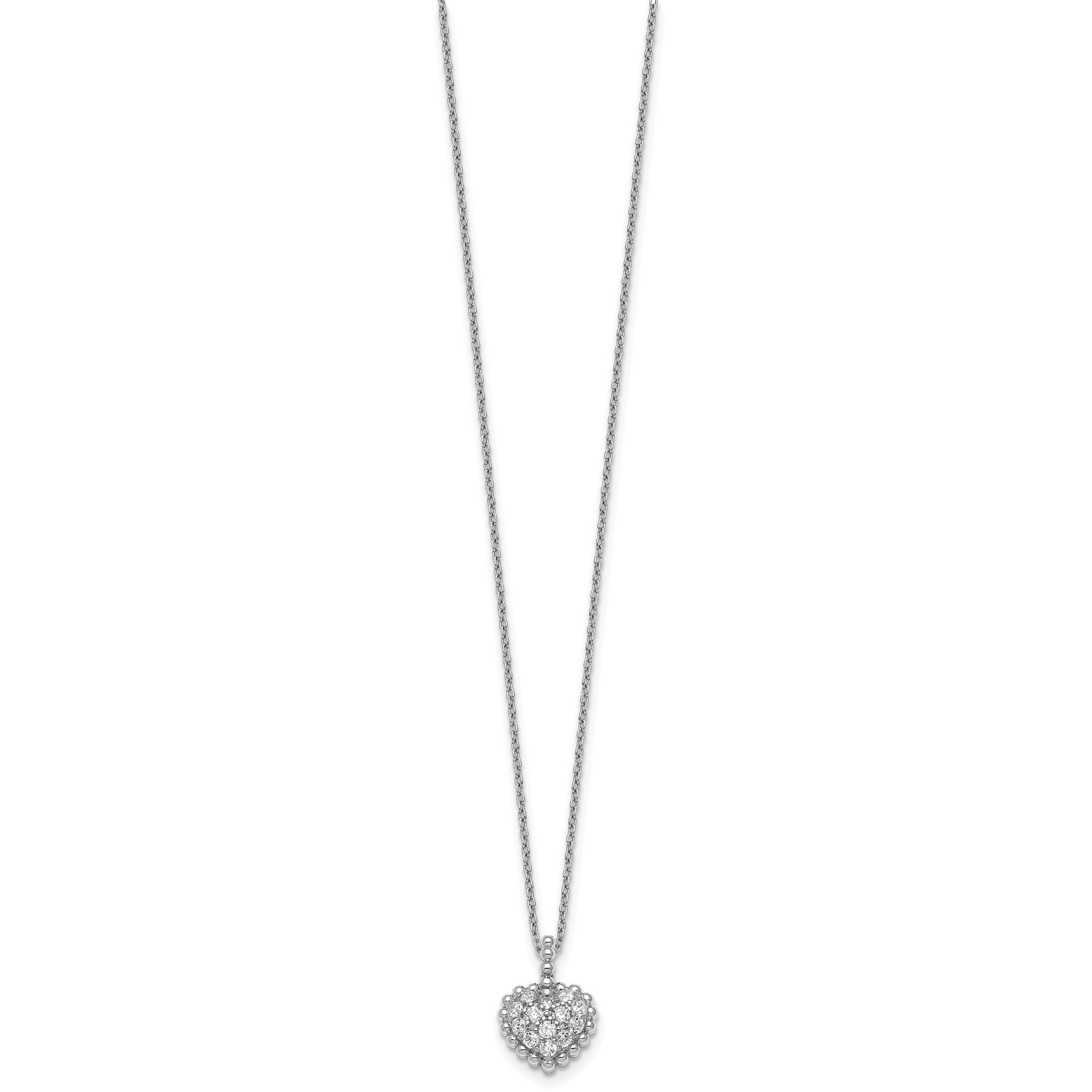 Cubic Zirconia Beaded Heart Necklace in Sterling Silver, 18 Inch Secondary image