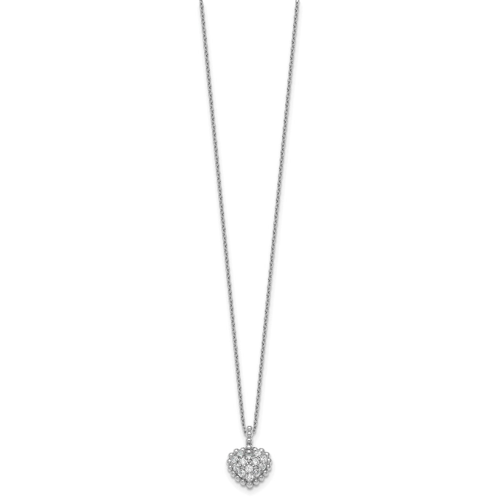 Cubic Zirconia Beaded Heart Necklace in Sterling Silver, 18 Inch - Sophia Jewelers