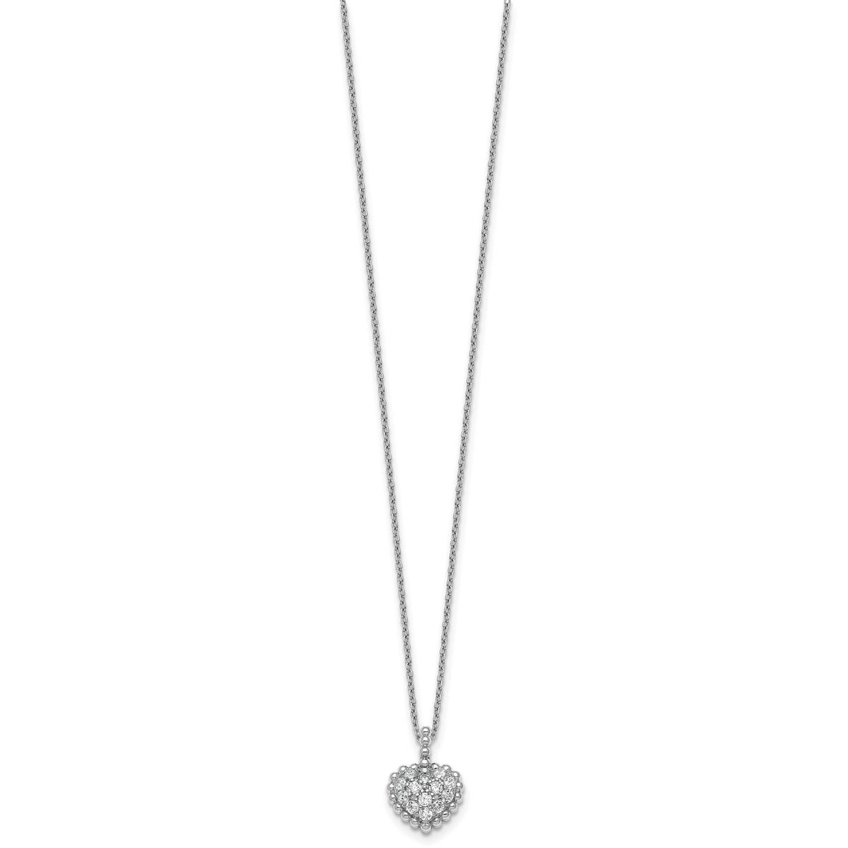 Cubic Zirconia Beaded Heart Necklace in Sterling Silver, 18 Inch - Sophia Jewelers