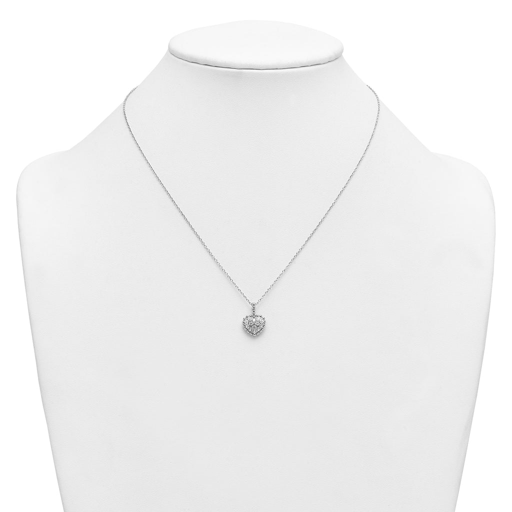 Cubic Zirconia Beaded Heart Necklace in Sterling Silver, 18 Inch - Sophia Jewelers
