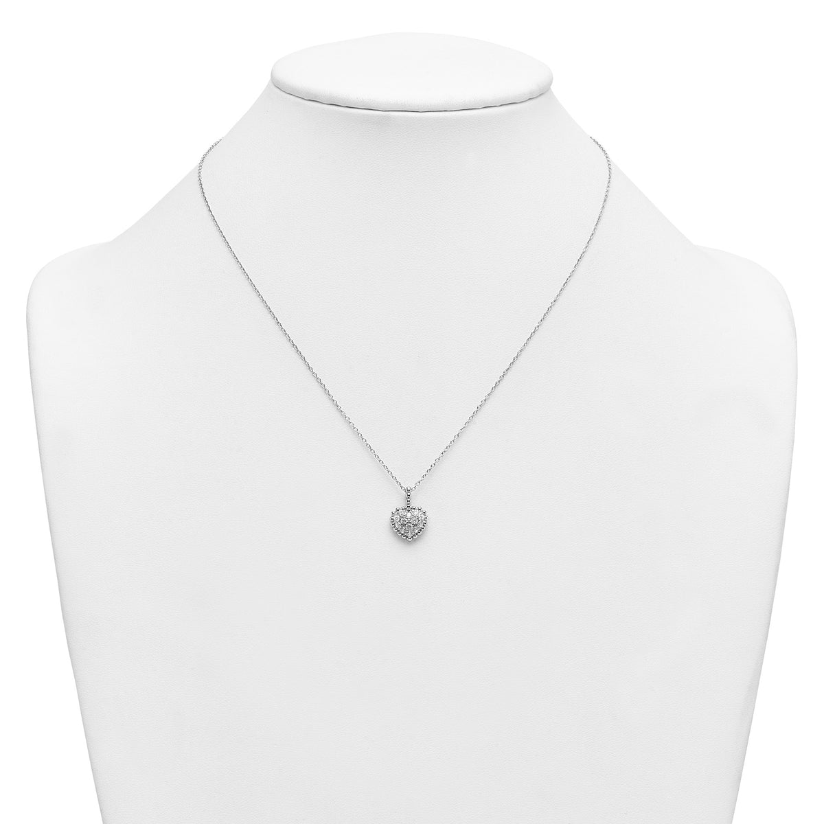 Cubic Zirconia Beaded Heart Necklace in Sterling Silver, 18 Inch - Sophia Jewelers
