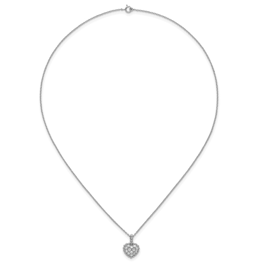 Cubic Zirconia Beaded Heart Necklace in Sterling Silver, 18 Inch - Sophia Jewelers