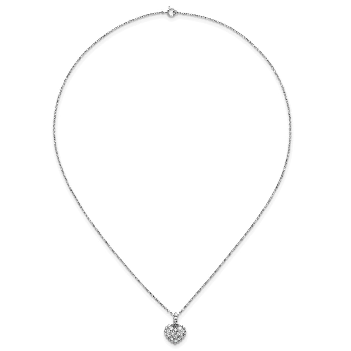 Cubic Zirconia Beaded Heart Necklace in Sterling Silver, 18 Inch - Sophia Jewelers