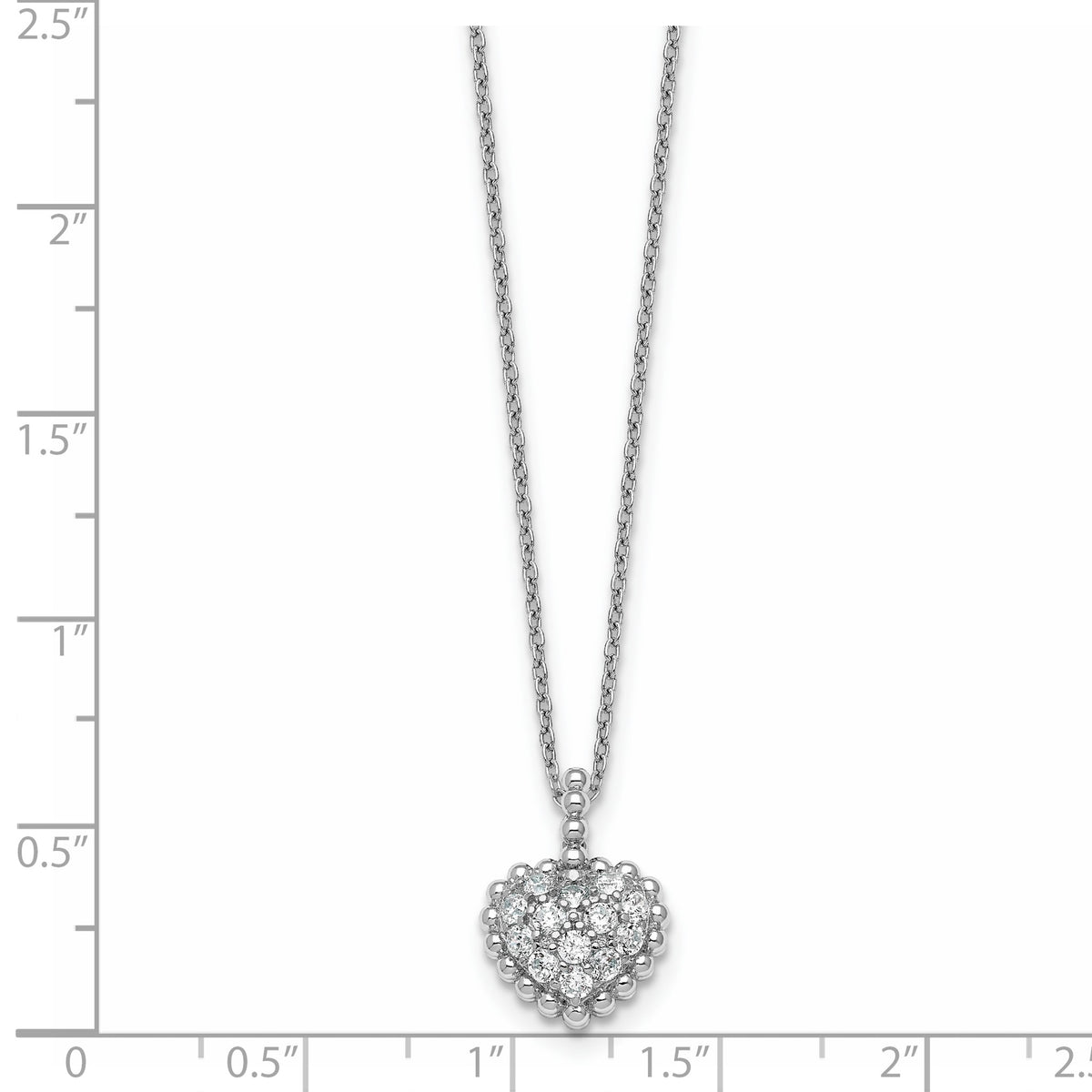 Cubic Zirconia Beaded Heart Necklace in Sterling Silver, 18 Inch - Sophia Jewelers