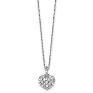 Cubic Zirconia Beaded Heart Necklace in Sterling Silver, 18 Inch - Sophia Jewelers