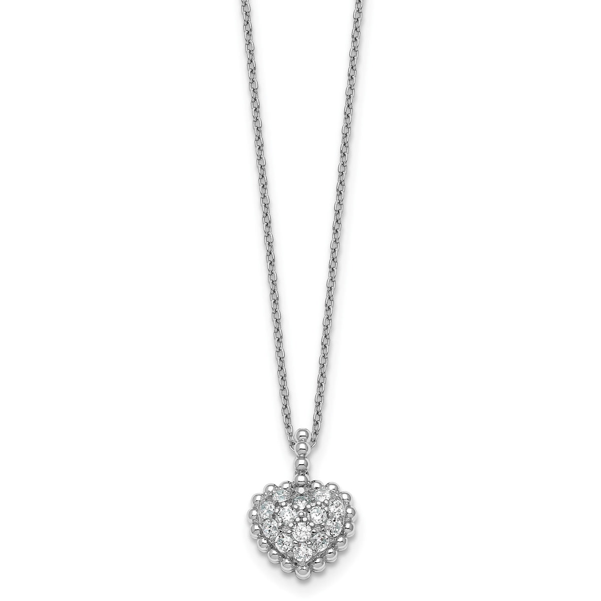 Cubic Zirconia Beaded Heart Necklace in Sterling Silver, 18 Inch - Sophia Jewelers
