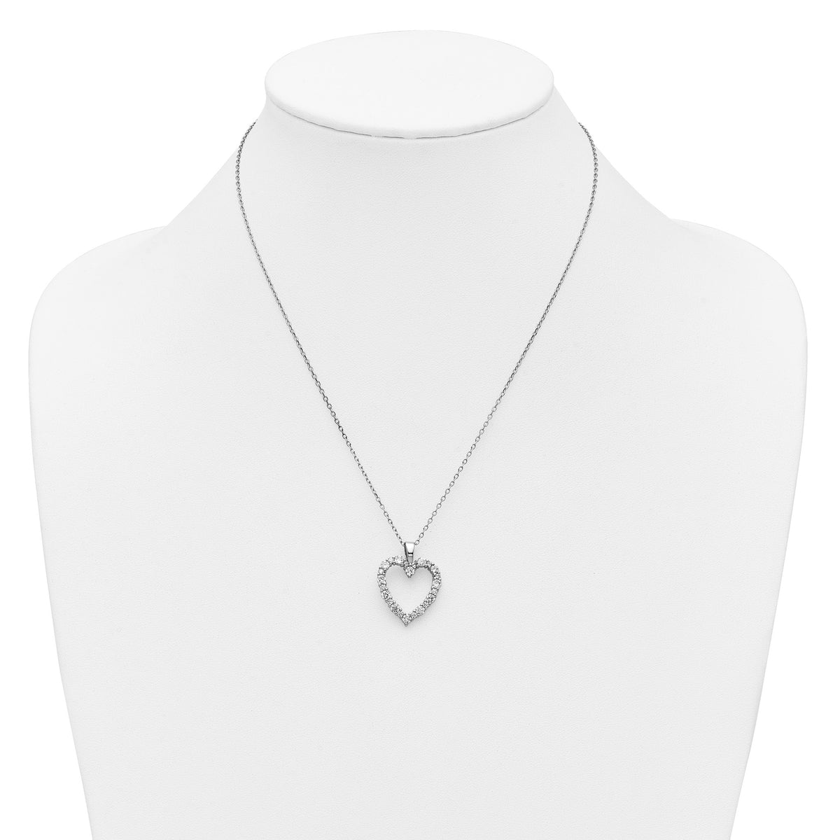 Cubic Zirconia Heart Necklace in Sterling Silver, 2.75mm, 18 Inch - Sophia Jewelers