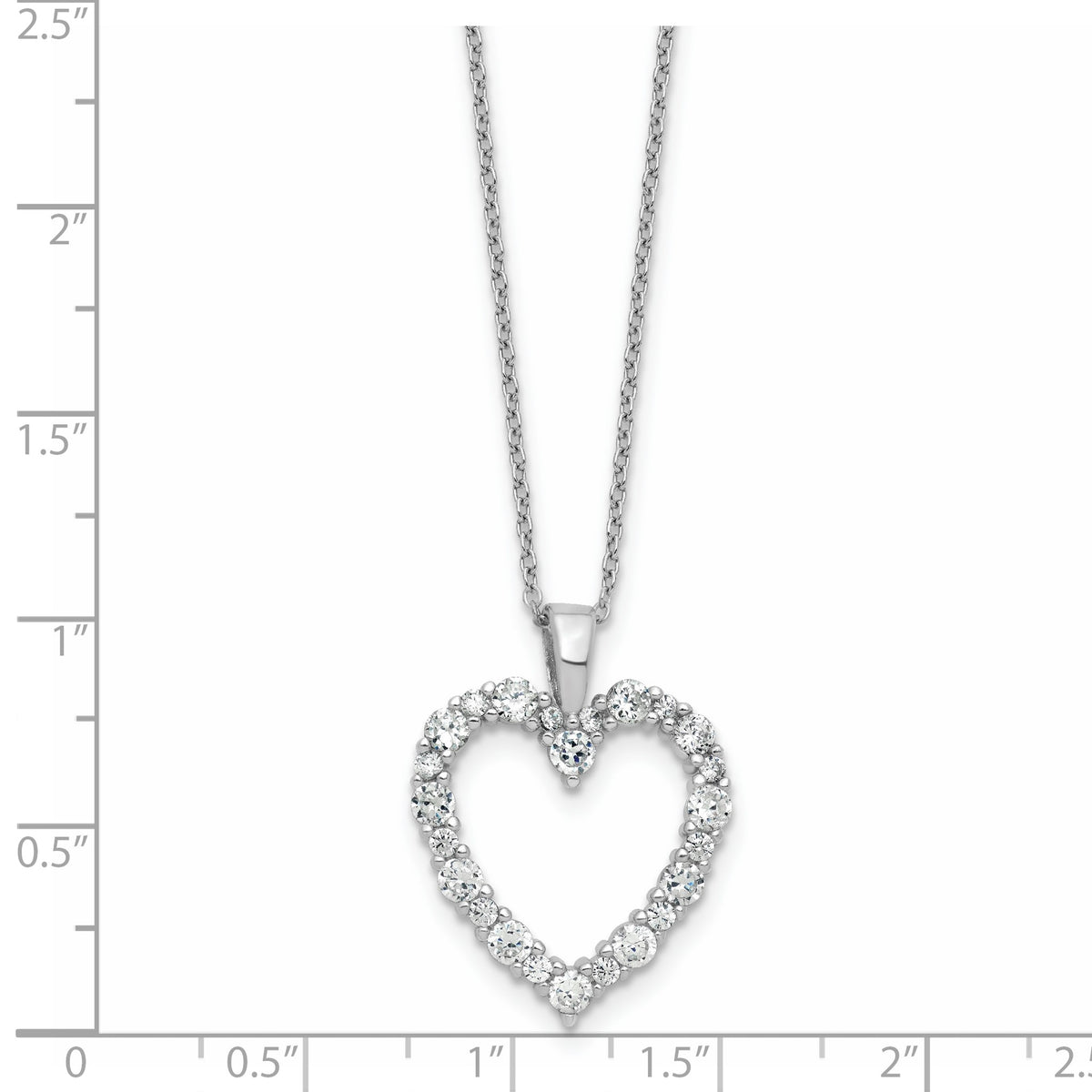 Cubic Zirconia Heart Necklace in Sterling Silver, 2.75mm, 18 Inch - Sophia Jewelers