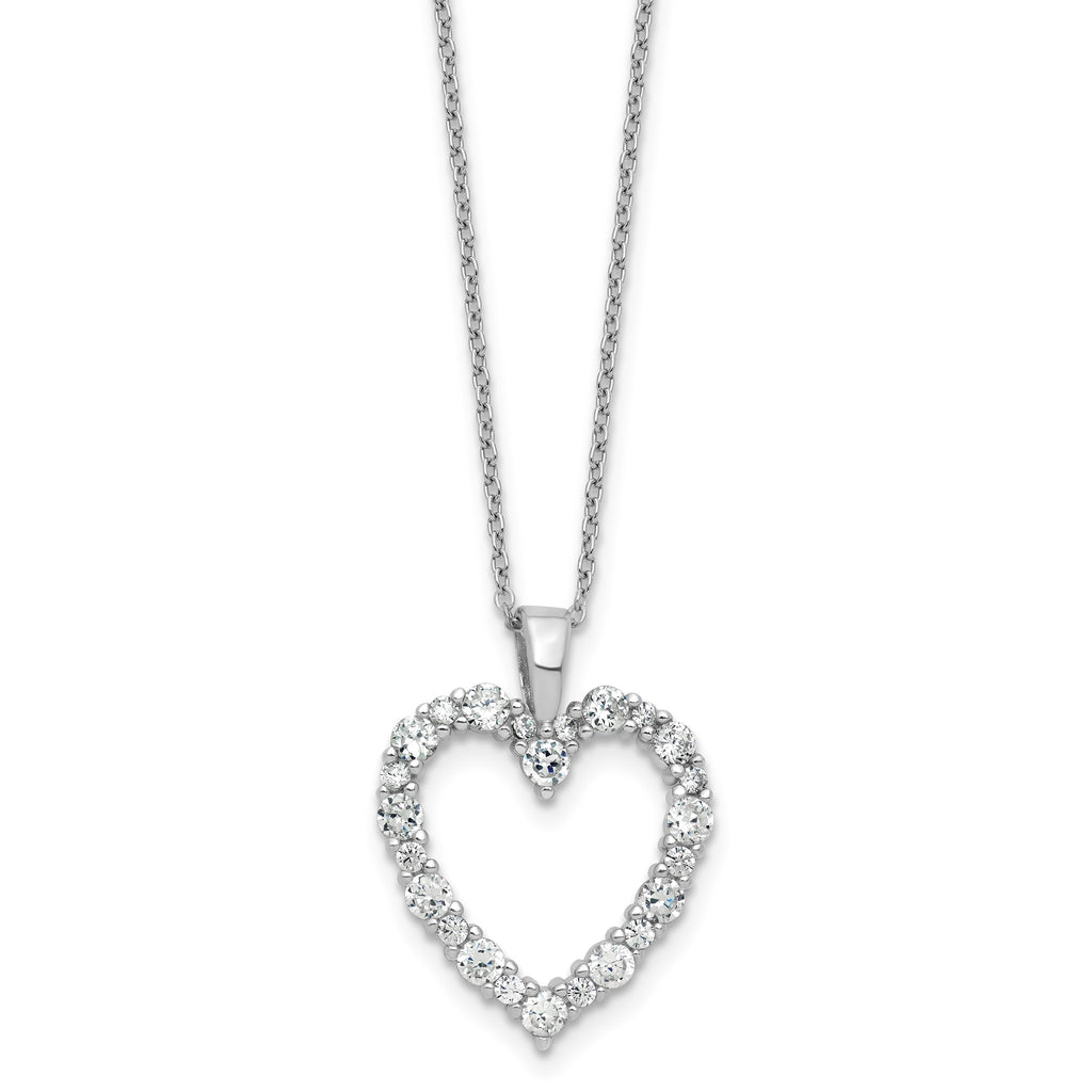 Cubic Zirconia Heart Necklace in Sterling Silver, 2.75mm, 18 Inch - Sophia Jewelers