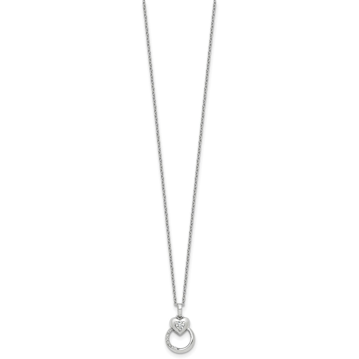 Cubic Zirconia Heart Circle Necklace in Sterling Silver, 18 Inch - Sophia Jewelers