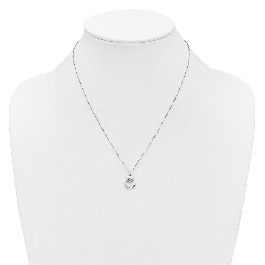 Cubic Zirconia Heart Circle Necklace in Sterling Silver, 18 Inch - Sophia Jewelers