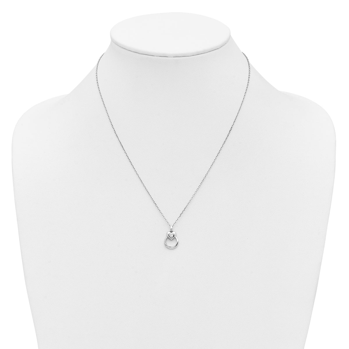 Cubic Zirconia Heart Circle Necklace in Sterling Silver, 18 Inch - Sophia Jewelers