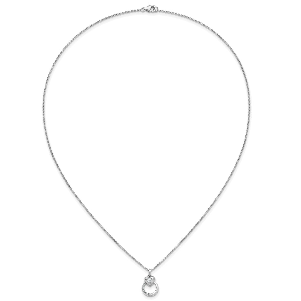 Cubic Zirconia Heart Circle Necklace in Sterling Silver, 18 Inch - Sophia Jewelers