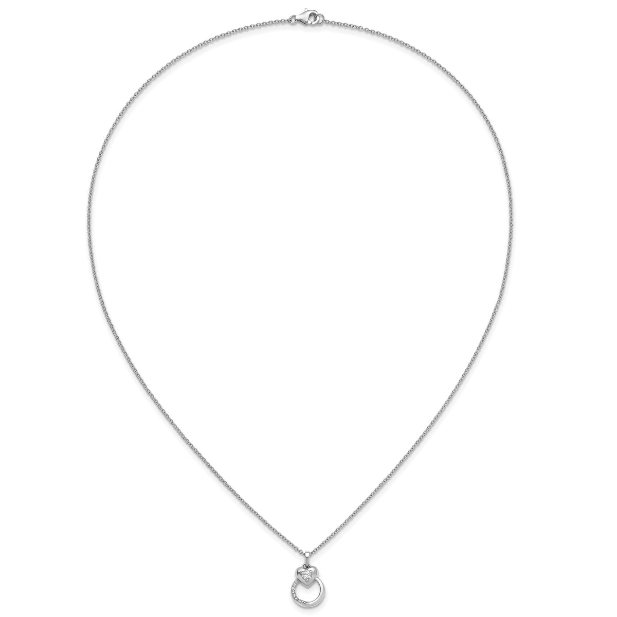 Cubic Zirconia Heart Circle Necklace in Sterling Silver, 18 Inch - Sophia Jewelers