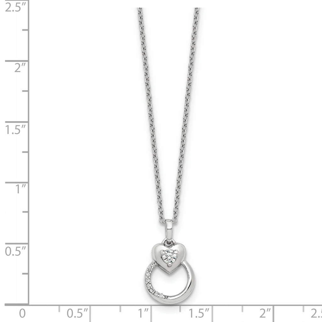 Cubic Zirconia Heart Circle Necklace in Sterling Silver, 18 Inch - Sophia Jewelers