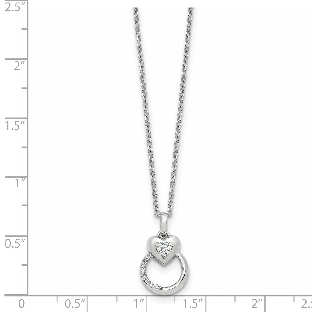 Cubic Zirconia Heart Circle Necklace in Sterling Silver, 18 Inch - Sophia Jewelers