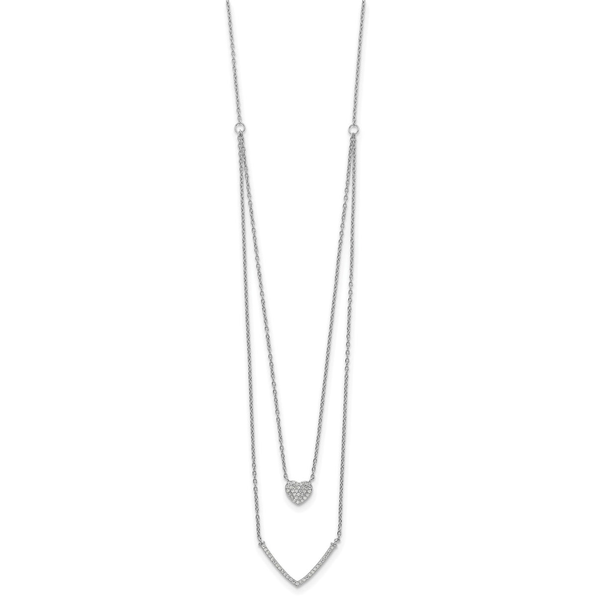 Cubic Zirconia Layered Heart Necklace in Sterling Silver, 18 Inch - Sophia Jewelers