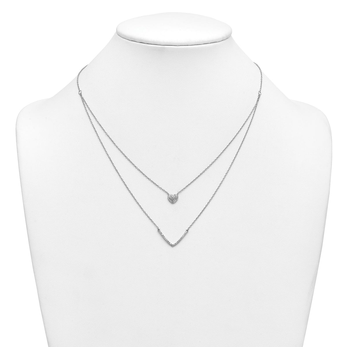 Cubic Zirconia Layered Heart Necklace in Sterling Silver, 18 Inch - Sophia Jewelers