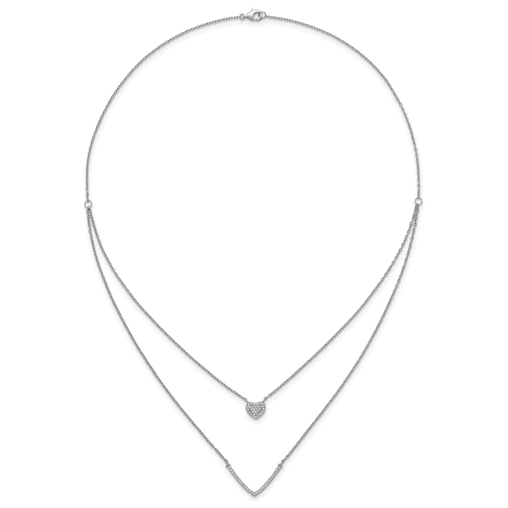 Cubic Zirconia Layered Heart Necklace in Sterling Silver, 18 Inch - Sophia Jewelers