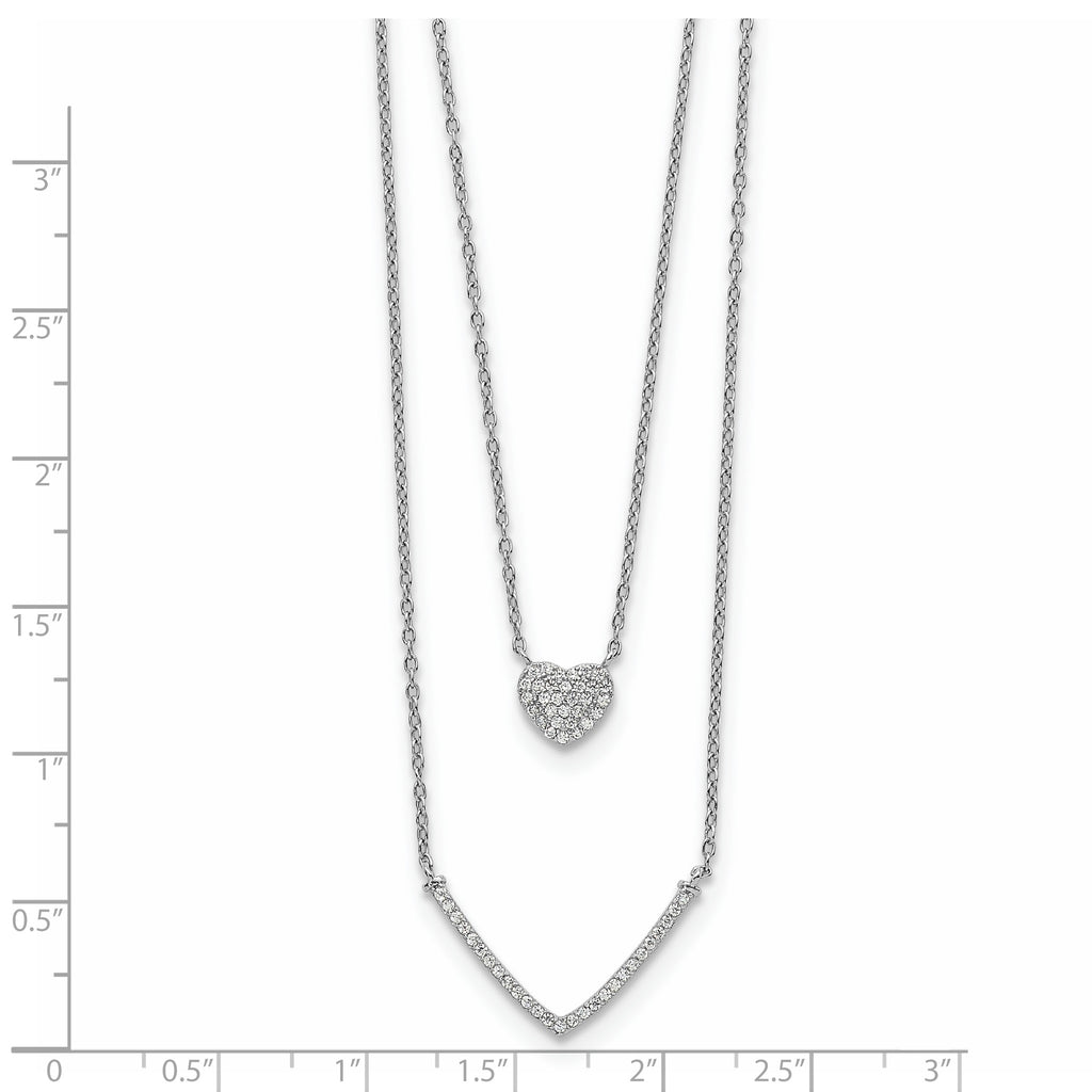 Cubic Zirconia Layered Heart Necklace in Sterling Silver, 18 Inch - Sophia Jewelers